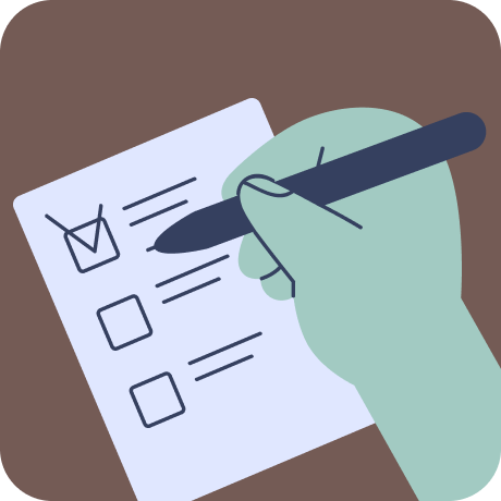 illustration with a hand, pen and checklist