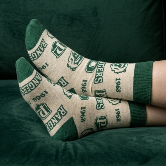 AI image of PD socks 2026, cream with Parkside logos