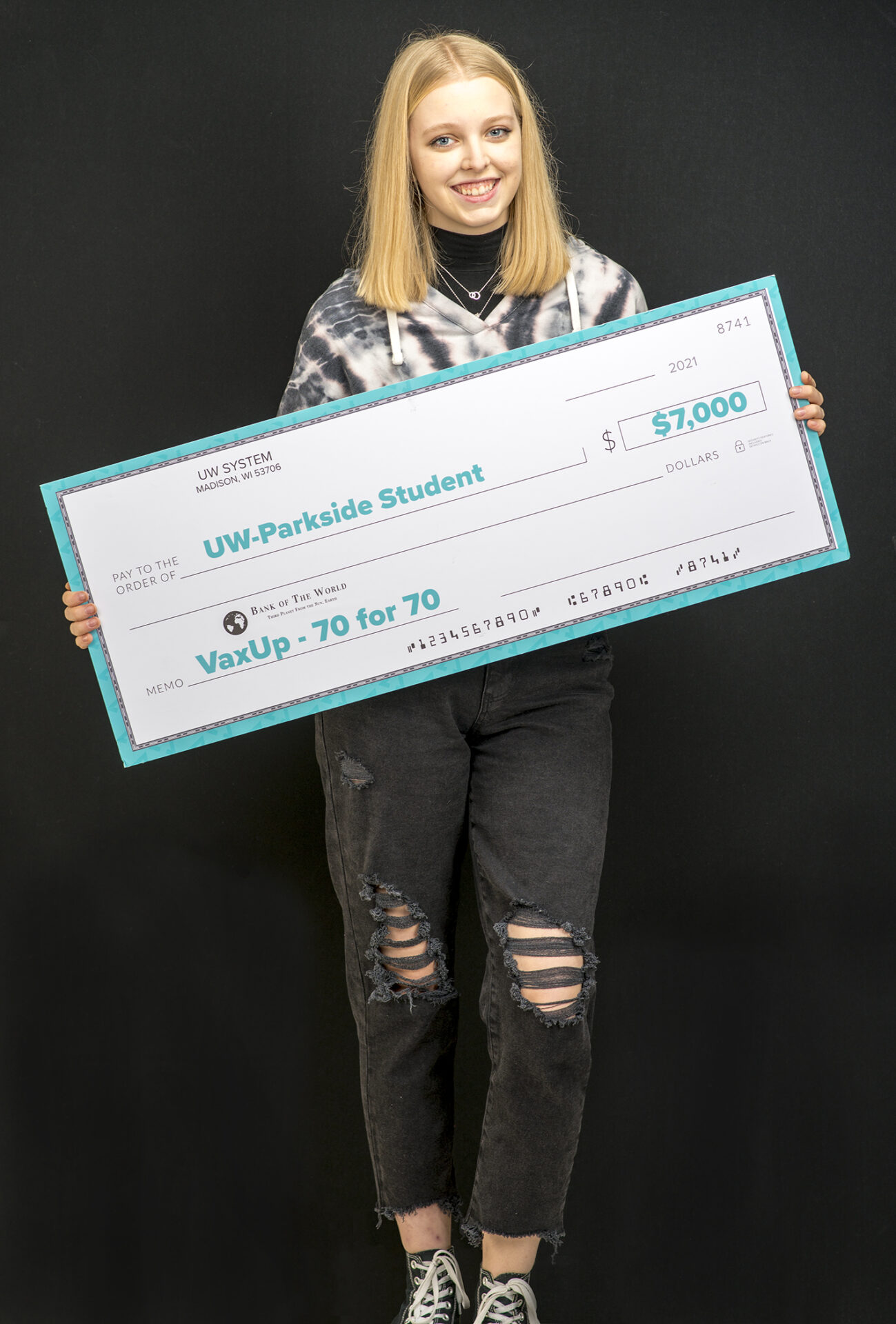 Jen Shaffer, UW-Parkside student and one of the three winners of a $7,000 Vax Up! Scholarship